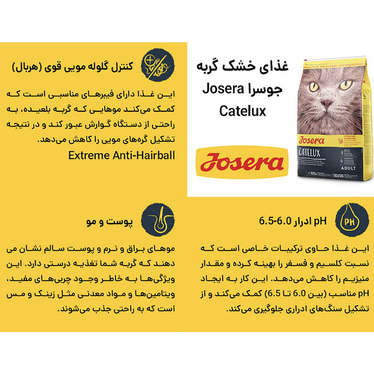 غذای خشک گربه جوسرا مدل Catelux مناسب سلامت پوست و مو وزن 2 کیلوگرم